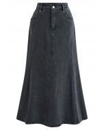 Seam Detailing Side Pockets Denim Skirt in Smoke