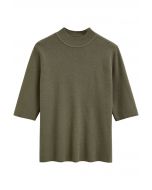 Mock Neck Elbow Sleeve Knit Top in Olive
