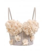 Pearly Petal Bustier Crop Top in Apricot