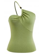 Beaded One-Shoulder Knit Top in Green