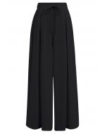 Casual Season Pleated Linen-Blend Pants in Black