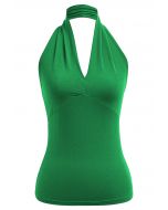 Optimal Halter V-Neck Sleeveless Top in Green