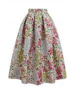 Cheerful Daisy Field Jacquard Pleated Midi Skirt