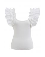 Romantic Ruffle Shoulder Knit Top in White