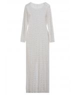 Full Pearl Embellished Sheer Mesh Cover-Up Maxi Dress in Cream