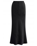 Texture Satin Drawstring Maxi Skirt in Black