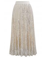 Luster Sequin Frilling Midi Skirt in Ivory