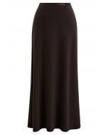 Sleeky Elastic Waist Maxi Skirt in Brown