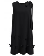 Flower Applique Bowknot Sleeveless Dress in Black