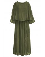 Plisse Bell Sleeves Chiffon Top and Pants Set in Army Green