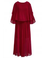 Plisse Bell Sleeves Chiffon Top and Pants Set in Red