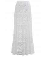 Bohemian Cutwork Crochet Maxi Skirt in White