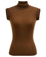 High Neck Sleeveless Slim Fit Top in Brown