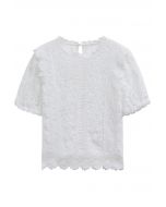 Floral Guipure Lace Short Sleeve Top in White