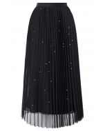 Glister Sequin Trim Mesh Tulle Maxi Skirt in Black