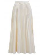 Smooth Satin Pleated Midi Skirt in Cream