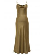 Drawstring Tie Open-Back Satin Cami Dress in Gold