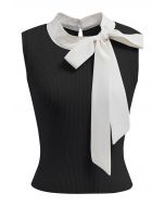 Bowknot Decor Sleeveless Knit Top in Black