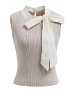 Bowknot Decor Sleeveless Knit Top in Oatmeal