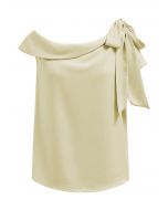 Side Bowknot Asymmetrical Neckline Satin Top in Lime