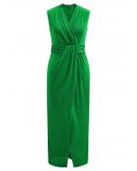 Cinched Waist Faux-Wrap Sheath Dress in Green