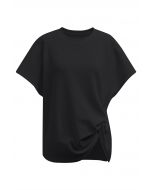 Twist Detail Short-Sleeve T-Shirt in Black