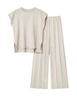 Daily Comfort Sleeveless Top and Straight-Leg Pants Set in Oatmeal