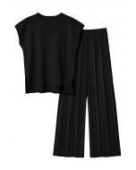 Daily Comfort Sleeveless Top and Straight-Leg Pants Set in Black