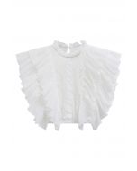 Tiered Ruffle Sleeveless Lace Crop Top in White