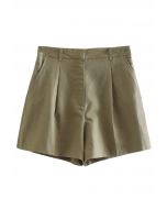 Side Pocket Pleated Linen-Blend Shorts in Moss Green