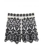 Geometric Floral Embroidered Scalloped Hem Shorts