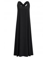 Solid Twist Open Back Halter Maxi Dress in Black