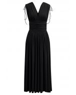 Modal Essential V-Neck Drawstring Dress in Black