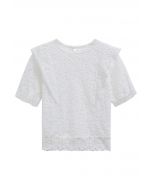 Crew Neck Guipure Lace Top in White