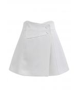 High Waist Buttoned Flap Skorts in White