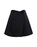 High Waist Buttoned Flap Skorts in Black