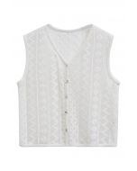 V-Neck Openwork Cotton Vest in White