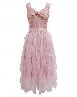 Twist Detail Mesh Tulle Cami Dress in Pink