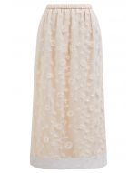 Sequined Dandelion Mesh Midi Skirt in Apricot