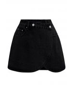 Modern Flap Pocket Denim Skorts in Black