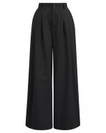 Pintuck Detail Wide-Leg Pants in Black