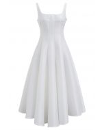 Polished Satin Flared Hem Cami Dress in White