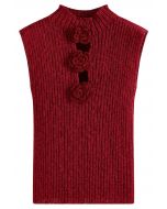 3D Crochet Flower Sleeveless Knit Top in Red