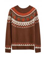 Pumpkin Delight Long Sleeves Knit Sweater in Brown