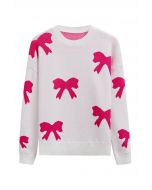 Pink Cartoon Bowknot Jacquard Knit Sweater