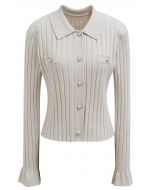 Heart-Shape Button Down Collar Knit Top in Ivory