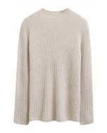 Elemental Mock Neck Long-Sleeve Wool Sweater in Linen