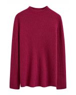 Elemental Mock Neck Long-Sleeve Wool Sweater in Magenta