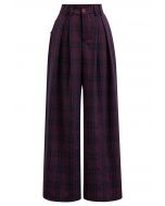 Throwback Plaid Wide-Leg Pants in Plum