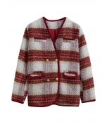 Retro Contrast Double-Breasted Fuzzy Coat in Red